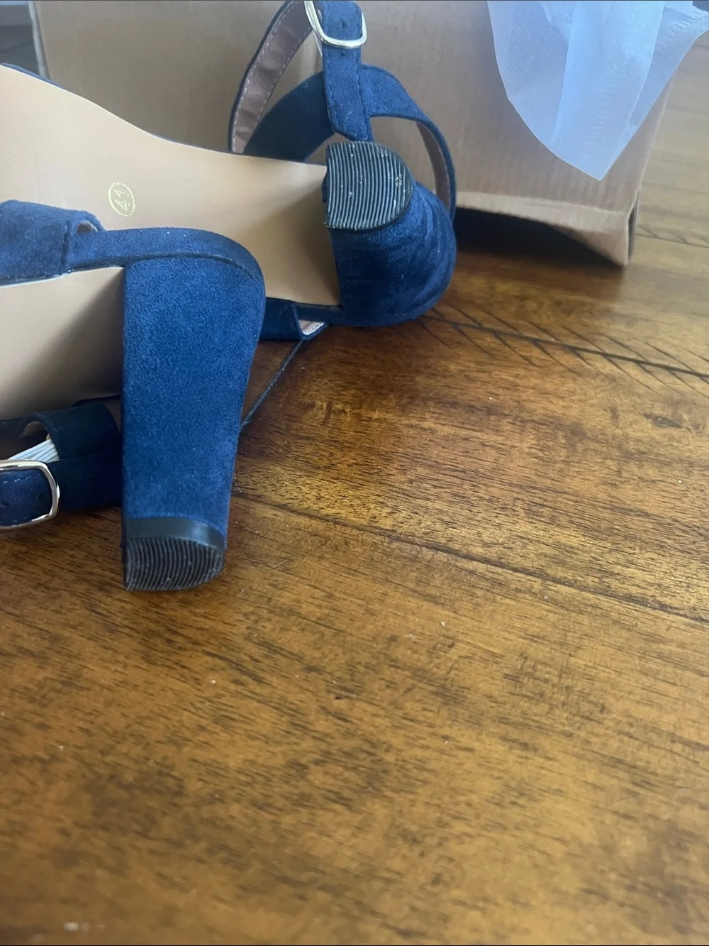 SHEIN Navy Rhinestone Knot Strap Block Heel Sandals Size 9.5 worn once